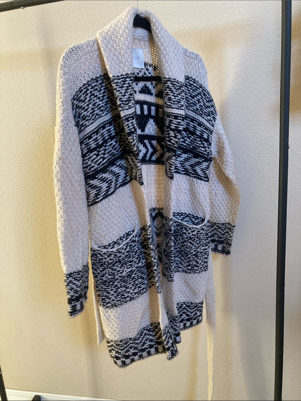 Lucky Brand Cream and Black Open-Front Cardigan